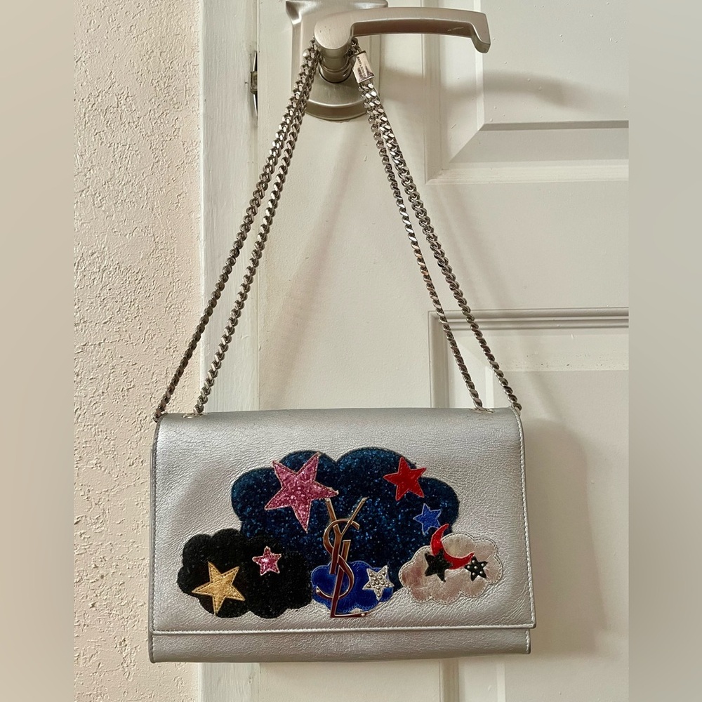 Yves Saint Laurent Silver Leather Crossbody Bag limited edition